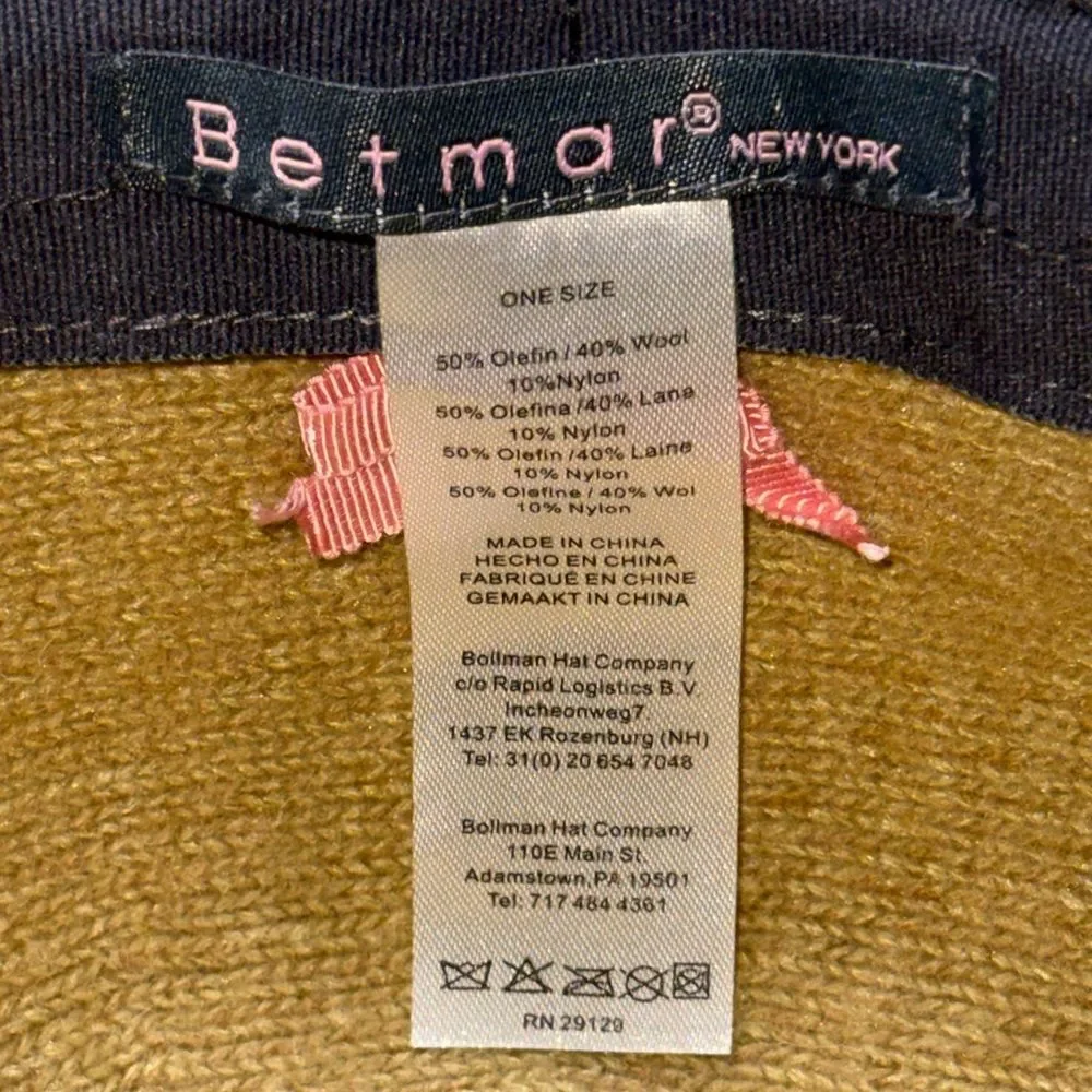 Betmar New York Camel Wool Blend Cloche Hat Velvet Ribbon Rosette OS